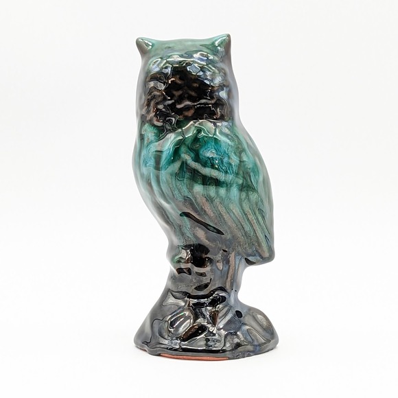 Blue Mountain Pottery Owl Drip Glaze Blue Green Brown Redware Vintage - Picture 9 of 13